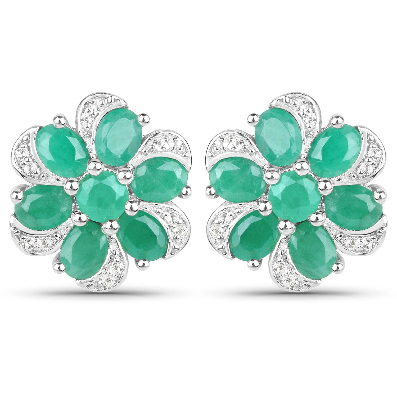 7.84 Carat Genuine Emerald and White Topaz .925 Sterling Silver 3 Piece Jewelry Set (Ring, Earrings, and Pendant w/ Chain) by Bids.com