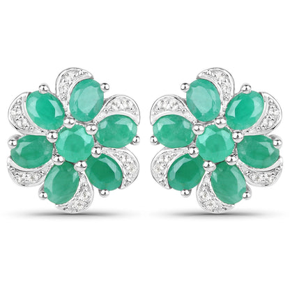 7.84 Carat Genuine Emerald and White Topaz .925 Sterling Silver 3 Piece Jewelry Set (Ring, Earrings, and Pendant w/ Chain) by Bids.com