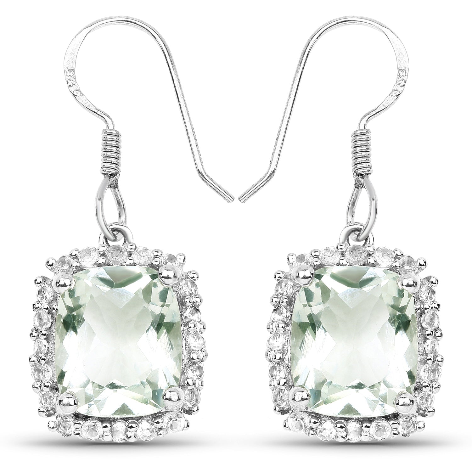 10.48 Carat Genuine Green Amethyst and White Topaz .925 Sterling Silver Earrings  DestGlow