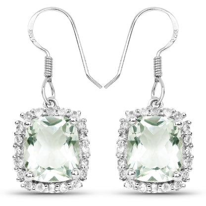 10.48 Carat Genuine Green Amethyst and White Topaz .925 Sterling Silver Earrings  DestGlow