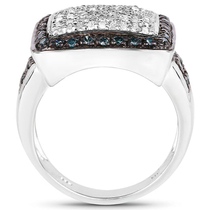 0.64 Carat Genuine White Diamond and Blue Diamond .925 Sterling Silver Ring by Bids.com