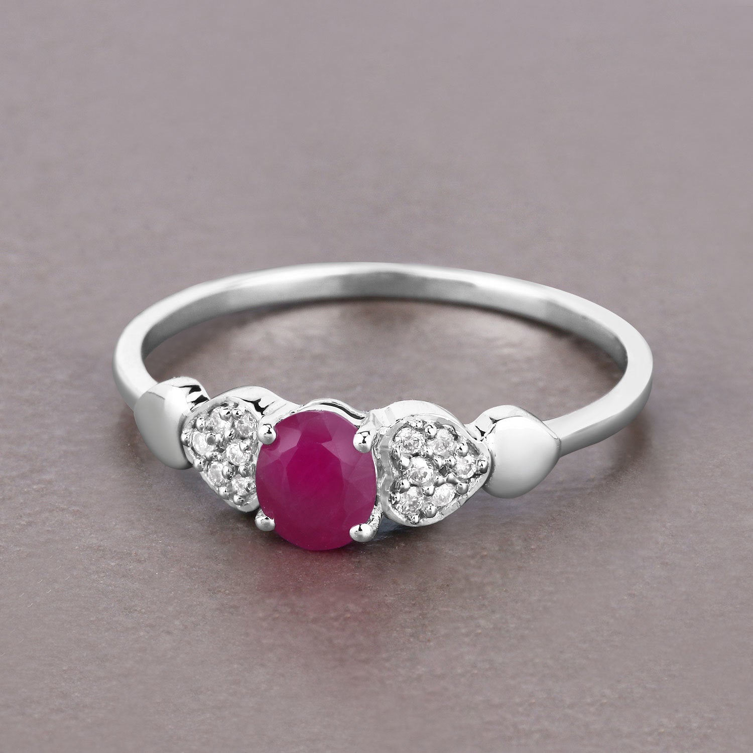 0.36 Carat Genuine Ruby and White Diamond 14K White Gold Ring by Bids.com