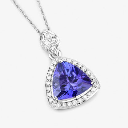1.71 Carat Genuine Tanzanite and White Diamond 14K White Gold Pendant by Bids.com