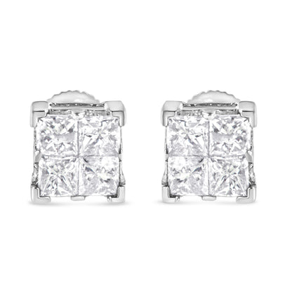 10K White Gold 3/4 Cttw Invisible Set Princess-Cut Diamond Composite Square Stud Earrings (H-I Color, SI2-I1 Clarity) by Bids.com