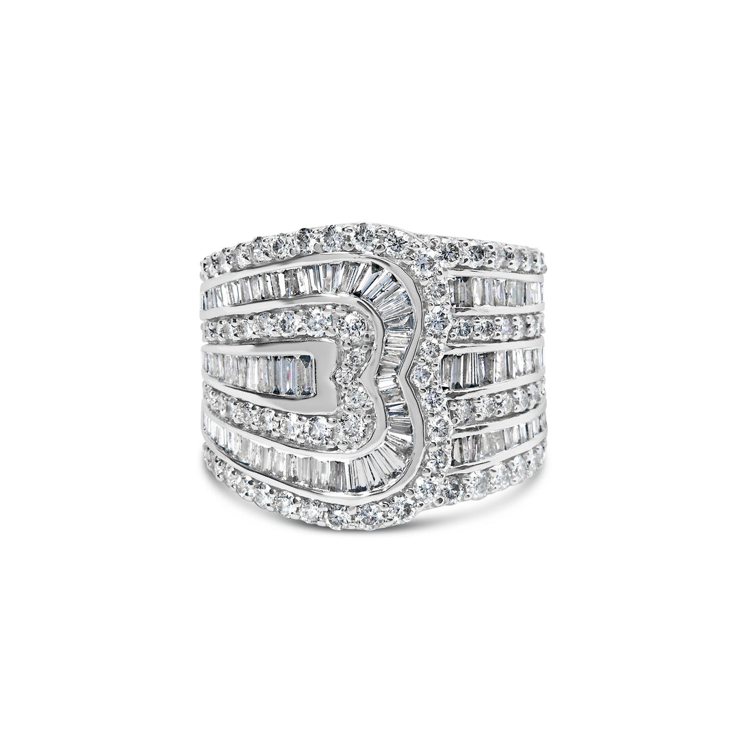 10K White Gold 2 1/2 Cttw Round and Baguette-Cut Diamond Multi-Row Bypass Ring (J-K Color, I2-I3 Clarity) - Ring Size 7 by Bids.com