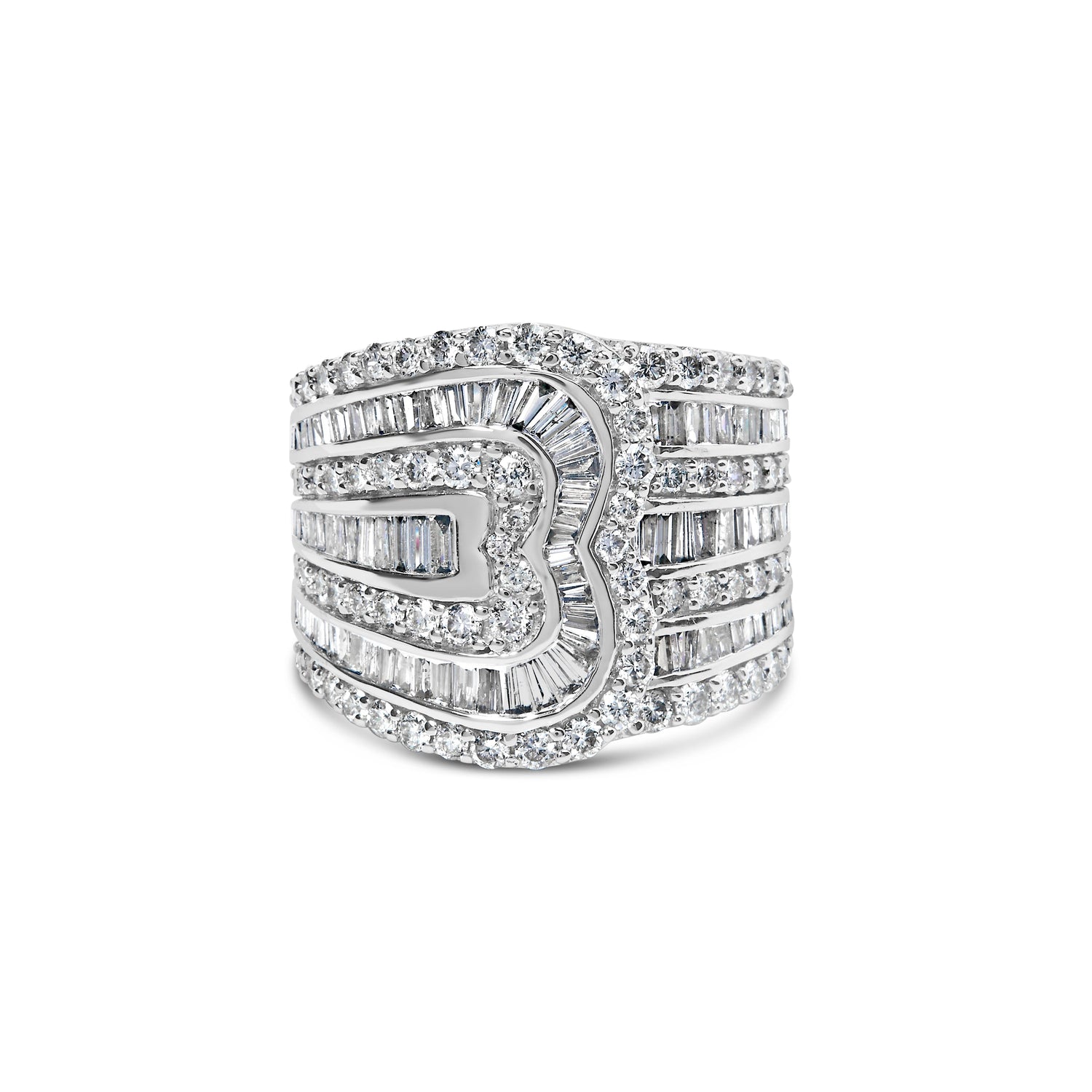 10K White Gold 2 1/2 Cttw Round and Baguette-Cut Diamond Multi-Row Bypass Ring (J-K Color, I2-I3 Clarity) - Ring Size 7 by Bids.com
