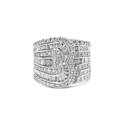 10K White Gold 2 1/2 Cttw Round and Baguette-Cut Diamond Multi-Row Bypass Ring (J-K Color, I2-I3 Clarity) - Ring Size 7 by Bids.com