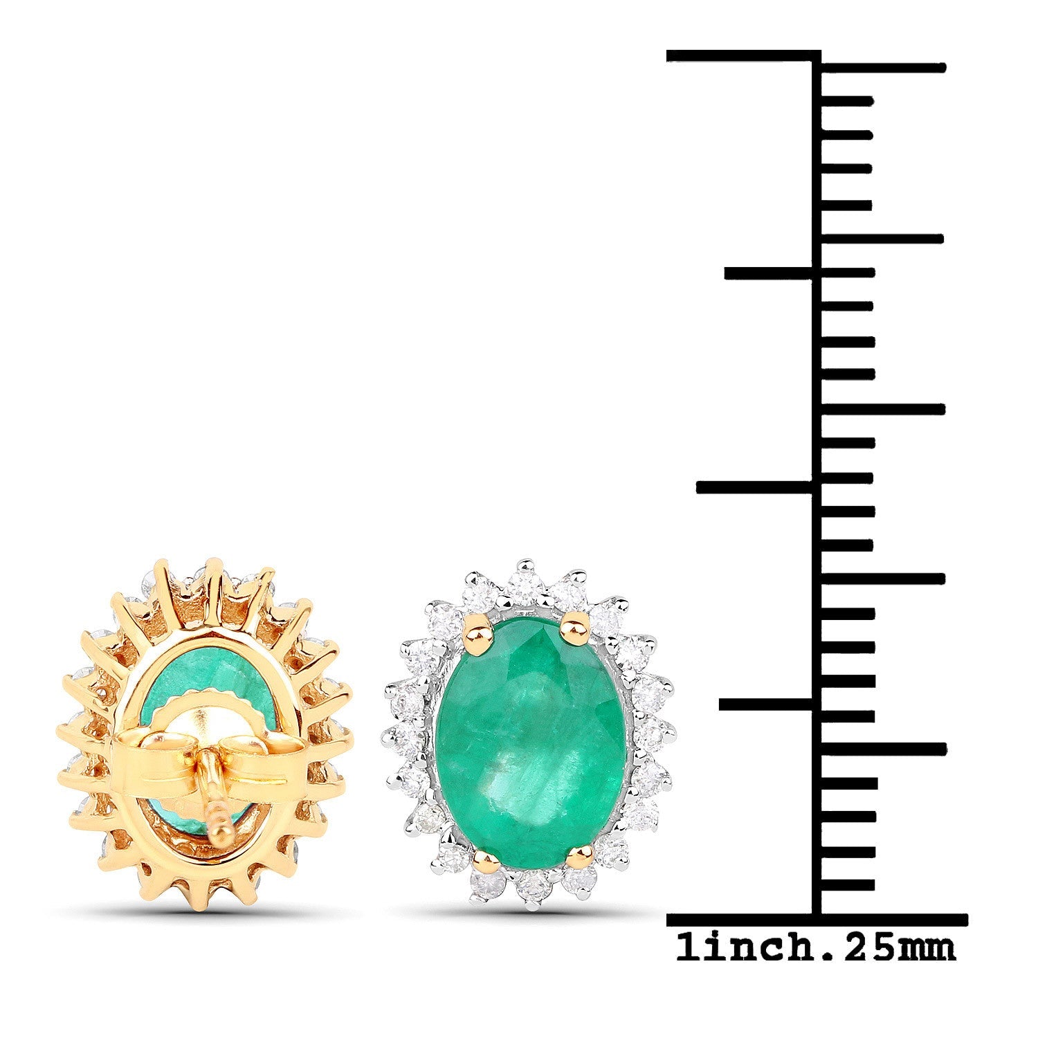 2.66 Carat Genuine Zambian Emerald and White Diamond 14K Yellow Gold Earrings by Bids.com