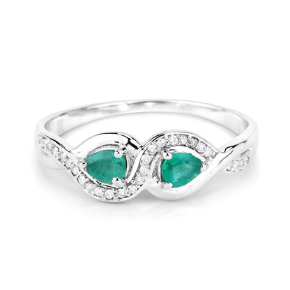 0.35 Carat Genuine Zambian Emerald and White Diamond 14K White Gold Ring by Bids.com