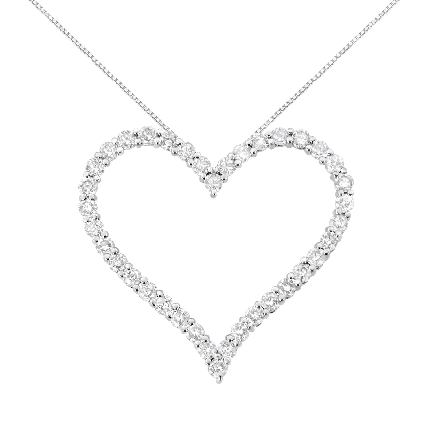 .925 Sterling Silver 3.0 cttw Round-Cut Diamond Open Heart Pendant Necklace (I-J Color, I2-I3 Clarity) - 18" by Bids.com