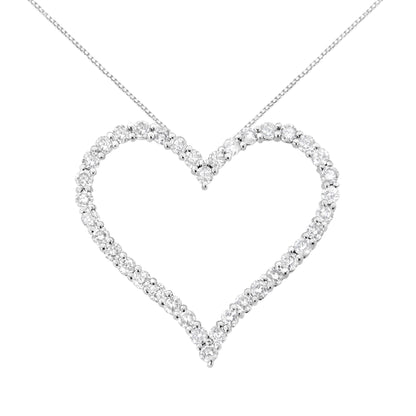.925 Sterling Silver 3.0 cttw Round-Cut Diamond Open Heart Pendant Necklace (I-J Color, I2-I3 Clarity) - 18" by Bids.com