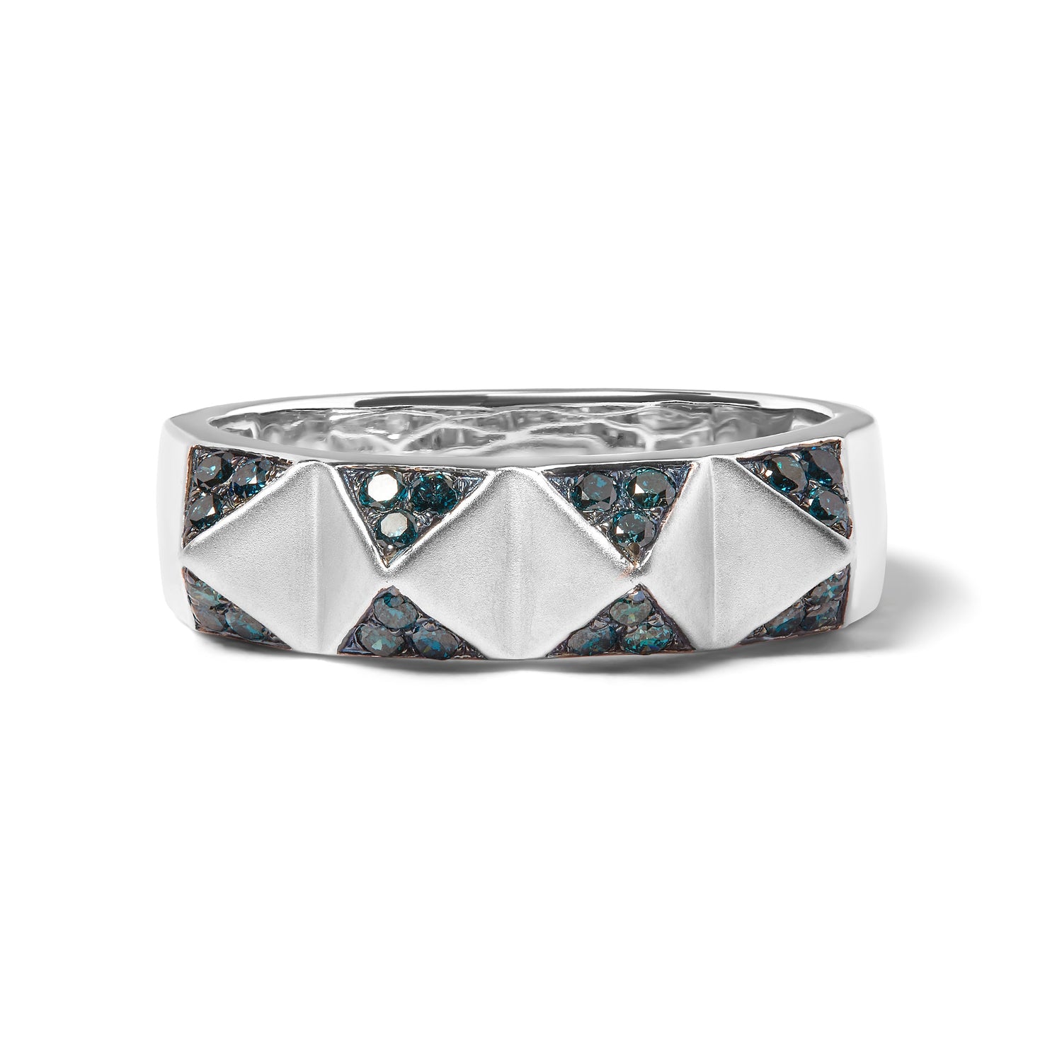 14K White Gold 1/4 Cttw Treated Blue Diamond Pyramid Band Ring (Blue Color, SI1-SI2 Clarity)- Size 7 by Bids.com