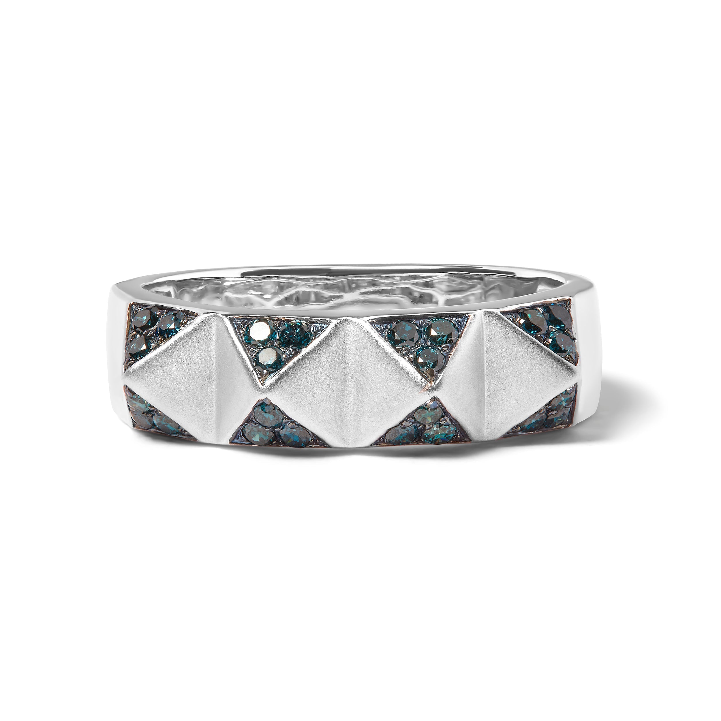 14K White Gold 1/4 Cttw Treated Blue Diamond Pyramid Band Ring (Blue Color, SI1-SI2 Clarity)- Size 7 by Bids.com