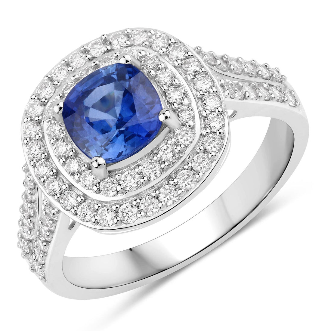 1.96 Carat Genuine Blue Sapphire and White Diamond 18K White Gold Ring by Bids.com