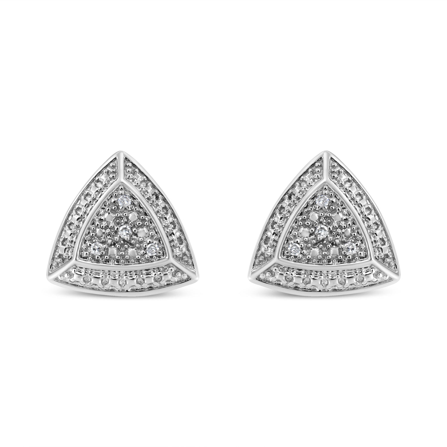 .925 Sterling Silver Diamond-Accented Trillion Shaped 4-Stone Halo-Style Stud Earrings (H-I Color, I2-I3 Clarity) by Bids.com