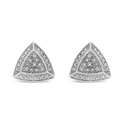 .925 Sterling Silver Diamond-Accented Trillion Shaped 4-Stone Halo-Style Stud Earrings (H-I Color, I2-I3 Clarity) by Bids.com