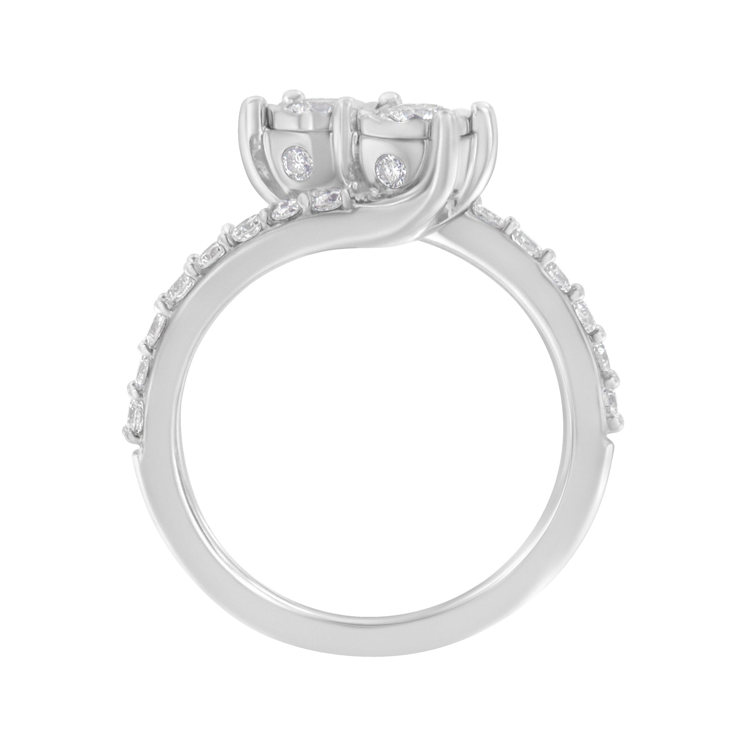 10K White Gold Two-Stone Miracle-Set Diamond Bypass Ring (1 Cttw, H-I Color, I1-I2 Clarity) - Size 6 by Bids.com