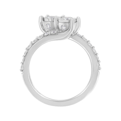 10K White Gold Two-Stone Miracle-Set Diamond Bypass Ring (1 Cttw, H-I Color, I1-I2 Clarity) - Size 6 by Bids.com