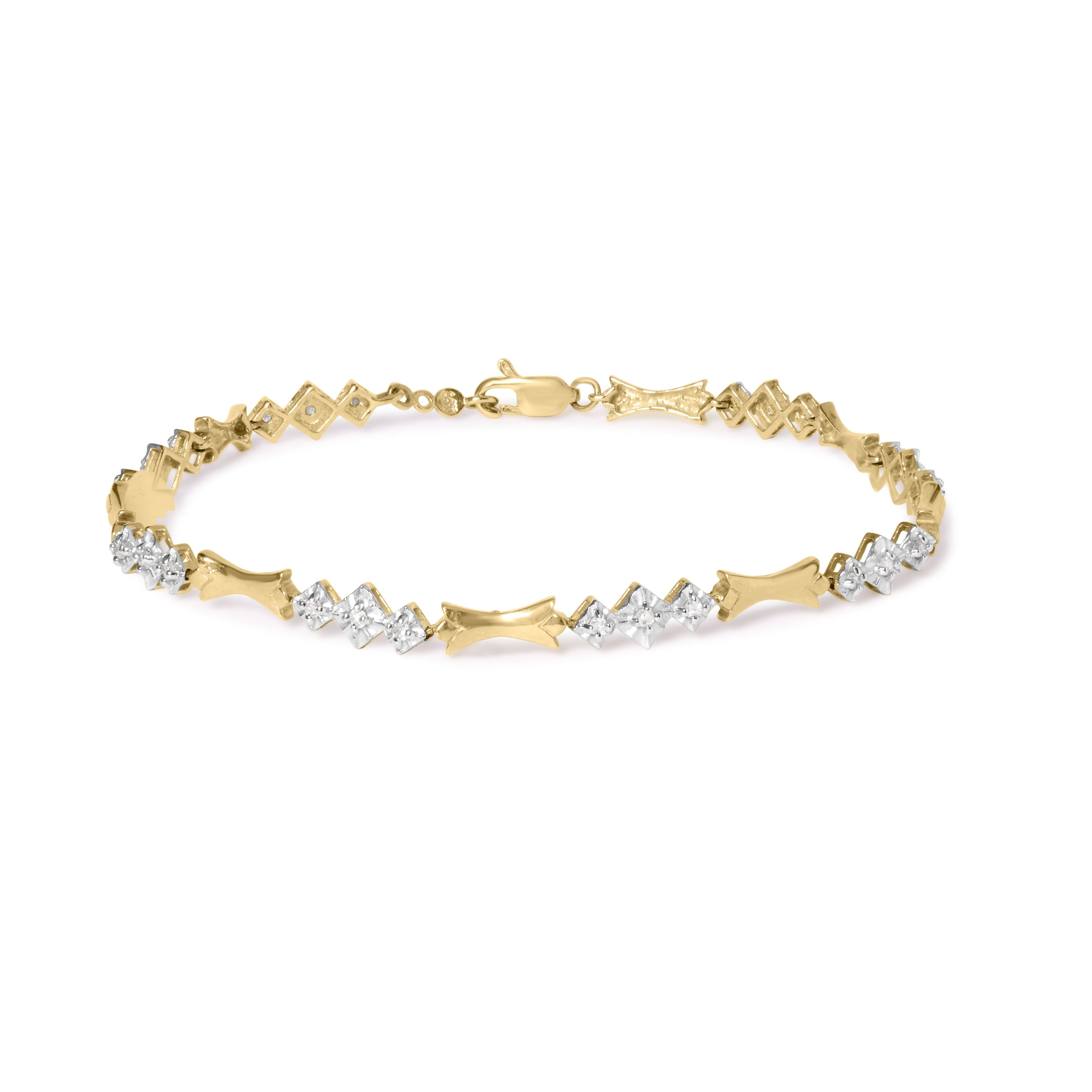 10k Gold 1/3 Cttw Diamond Miracle Set Alternating Bar and Link Bracelet (I-J Color, I1-I2 Clarity) - 7.75" Inches 