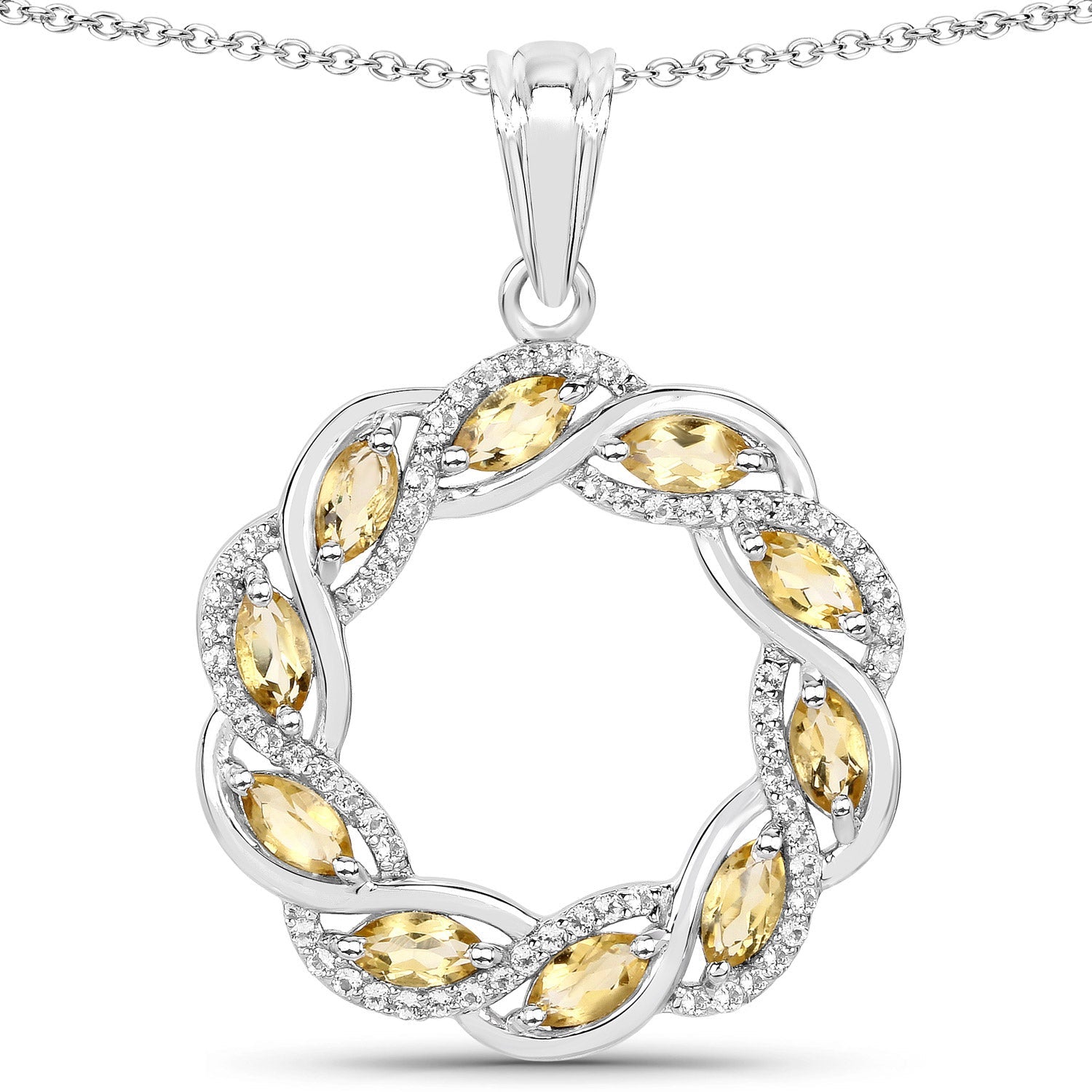 1.73 Carat Genuine Citrine and White Topaz .925 Sterling Silver Pendant by Bids.com