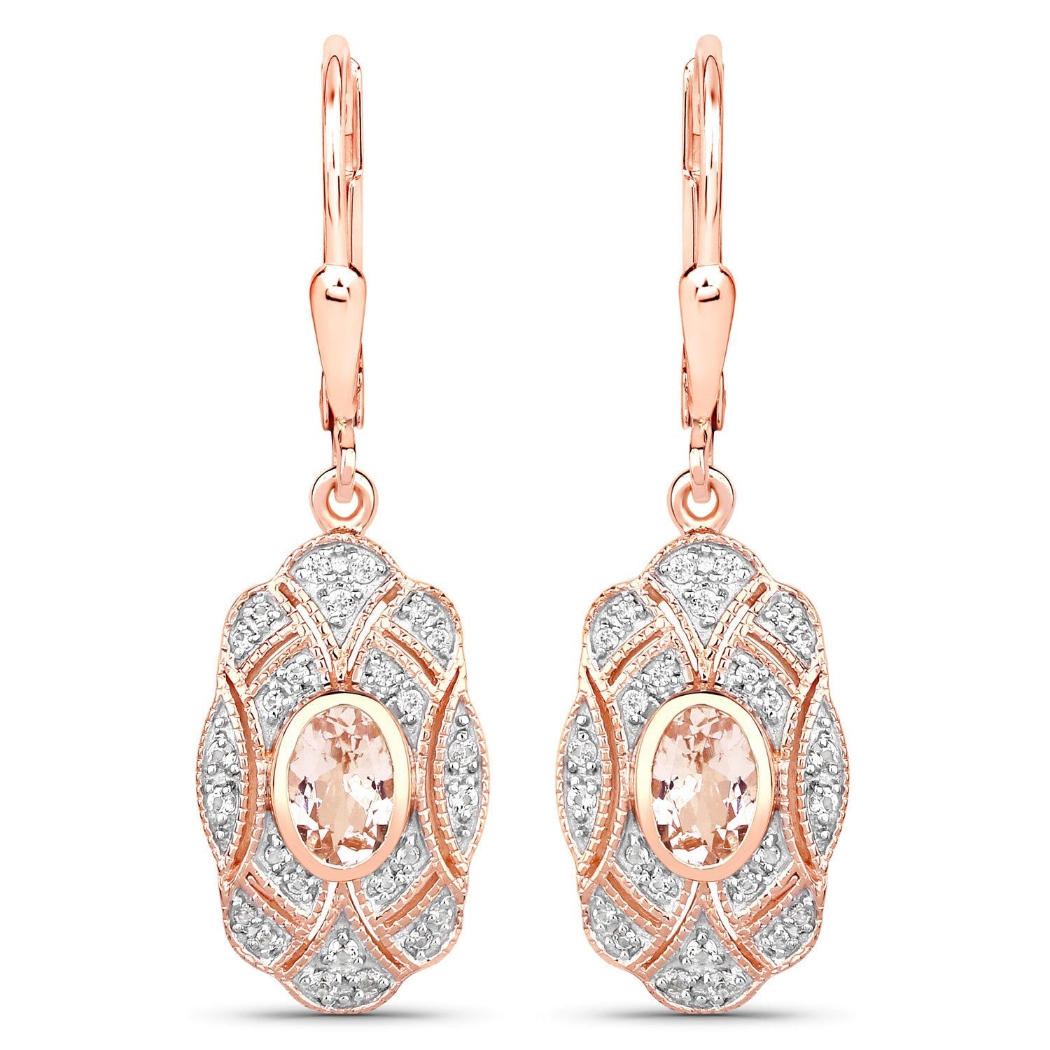 1.04 Carat Genuine Morganite and White Topaz .925 Sterling Silver Earrings  DestGlow