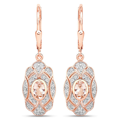 1.04 Carat Genuine Morganite and White Topaz .925 Sterling Silver Earrings  DestGlow