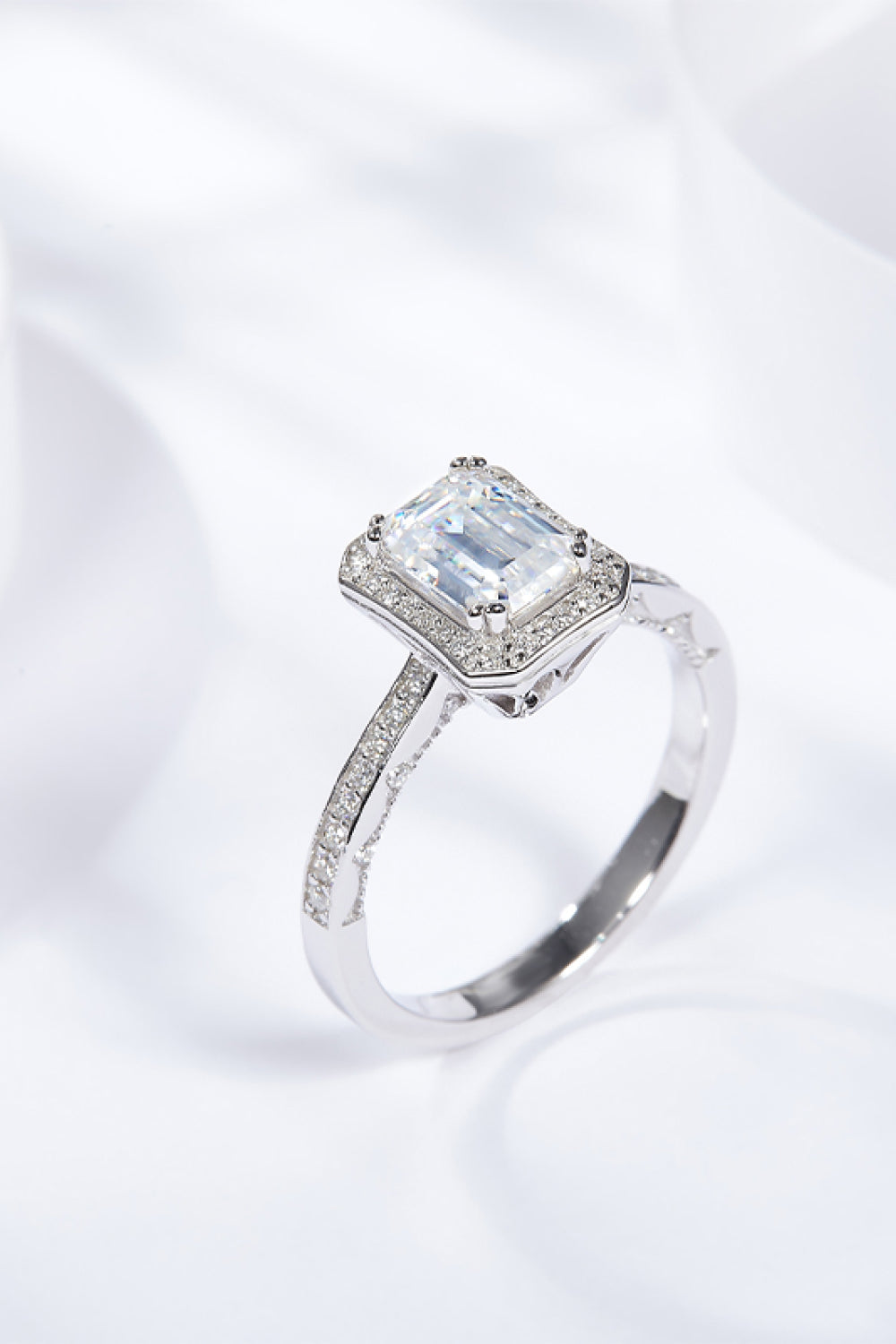 1 Carat Emerald-Cut Sparkala™ Platinum Over Pure Sterling Silver Halo Ring - DestGlow