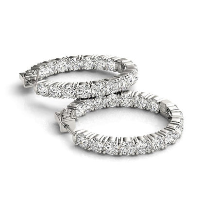 14k White Gold Two Sided Prong Set Diamond Hoop Earrings (3 1/2 cttw) by Bids.com