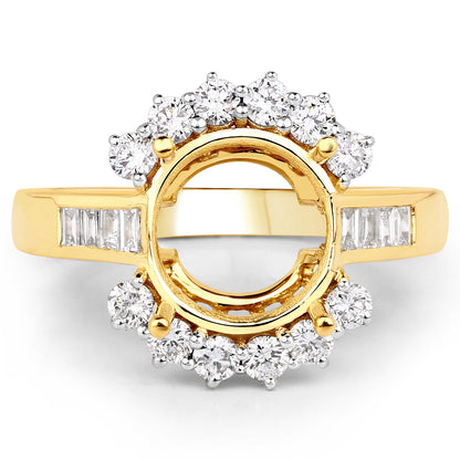 0.58 Carat Genuine White Diamond 14K Yellow Gold Semi Mount Ring - holds 9.00mm Round Gemstone by Bids.com