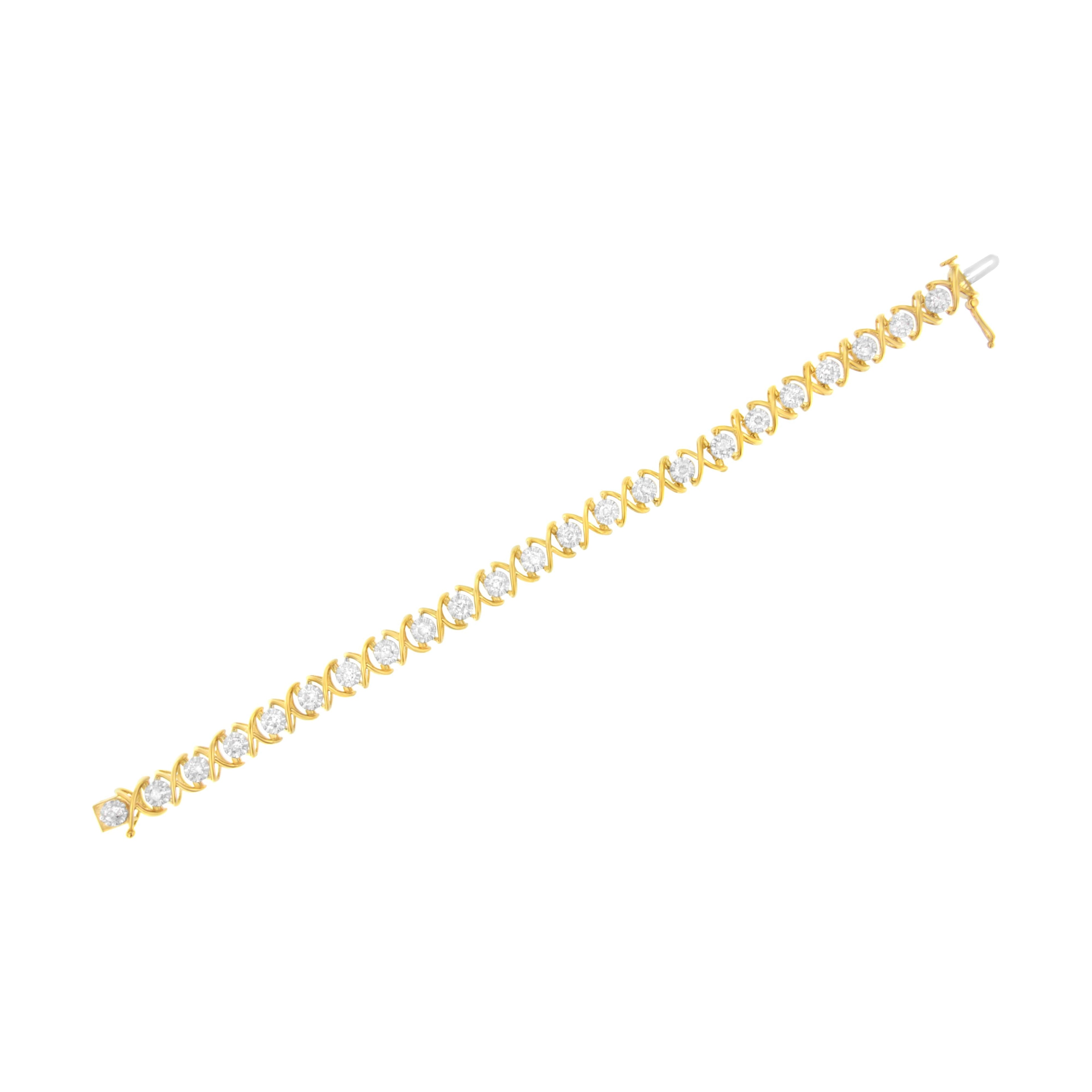 10K Yellow Gold Plated Sterling Silver 2 cttw Diamond "XOXO" Bracelet (J-K Clarity, I1-I2 Color) - Size 7.25" by Bids.com