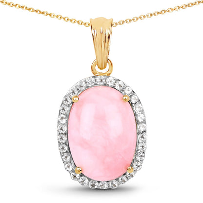 14K Yellow Gold Plated 11.75 Carat Genuine Opal Pink and White Topaz .925 Sterling Silver Pendant  DestGlow