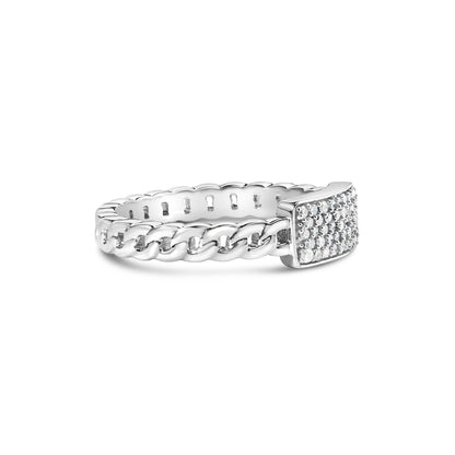 .925 Sterling Silver 1/5 Cttw Diamond ID and Cuban Link Band Ring (I-J Color, I2-I3 Clarity) - Ring Size 6 by Bids.com