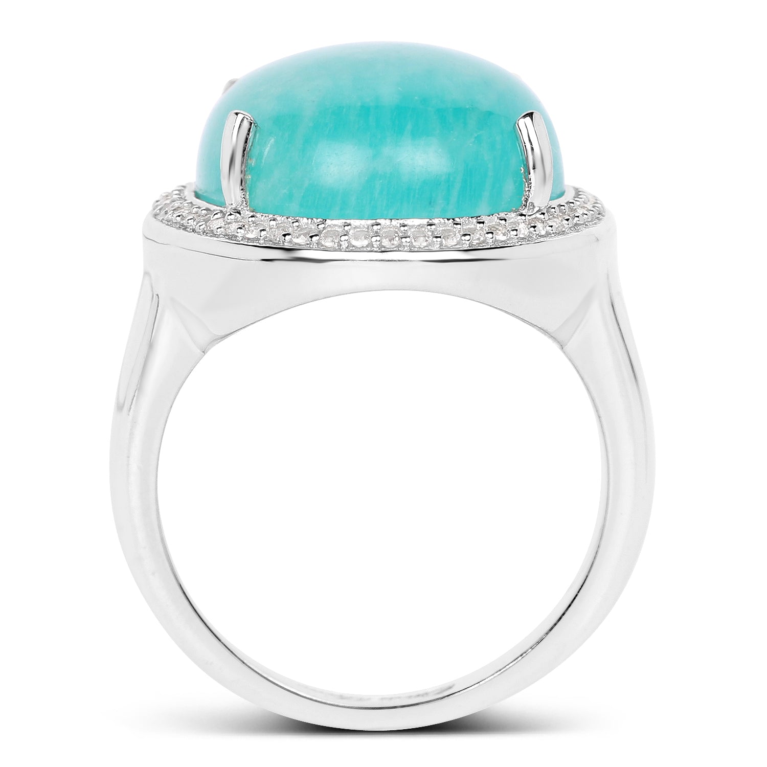 15.09 Carat Genuine Amazanite And White Topaz .925 Sterling Silver Ring by Bids.com