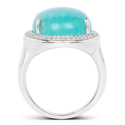 15.09 Carat Genuine Amazanite And White Topaz .925 Sterling Silver Ring by Bids.com