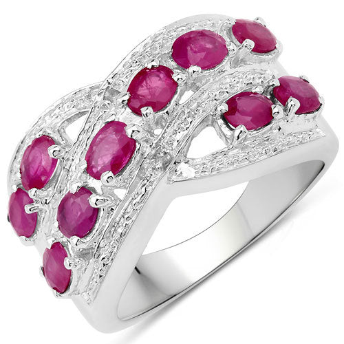 2.21 Carat Genuine Ruby and White Topaz .925 Sterling Silver Ring by Bids.com