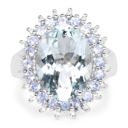 5.30 Carat Genuine Aquamarine, Tanzanite &amp; White Topaz .925 Sterling Silver Ring by Bids.com