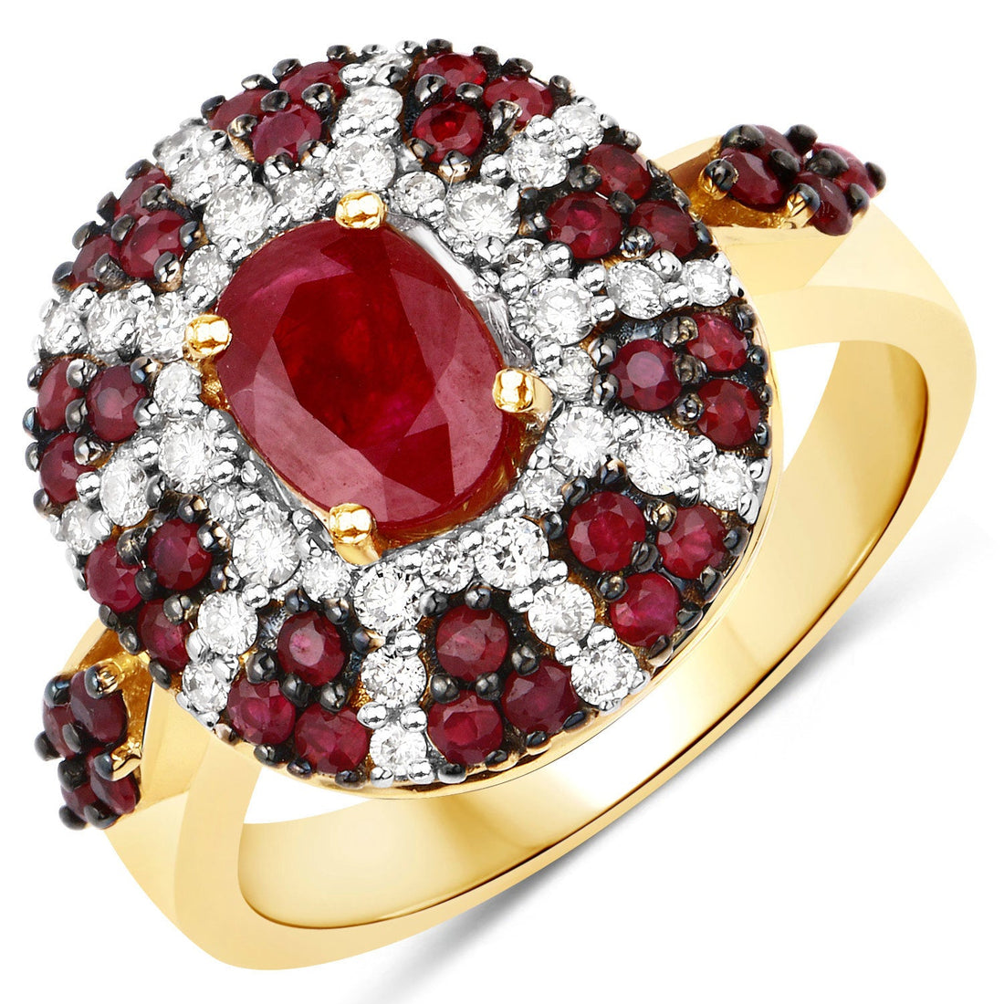 1.92 Carat Genuine Ruby and White Diamond 14K Yellow Gold Ring by Bids.com