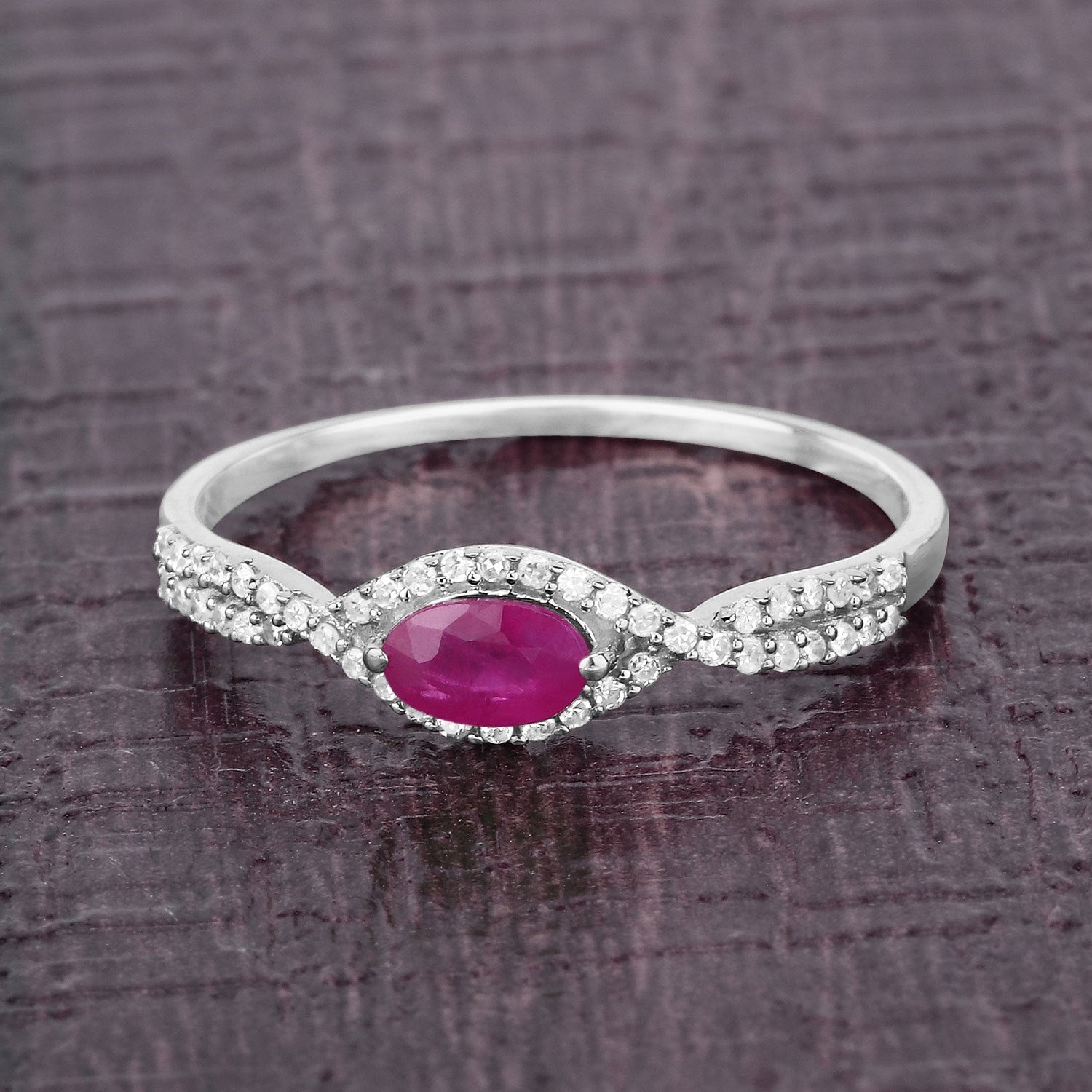 0.40 Carat Genuine Ruby and White Diamond 14K White Gold Ring by Bids.com