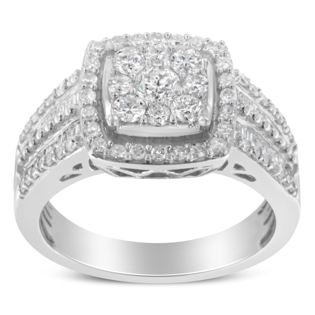 10K White Gold Diamond Cluster Ring (1 Cttw, H-I Color, I1-I2 Clarity) - Size 6-3/4 by Bids.com