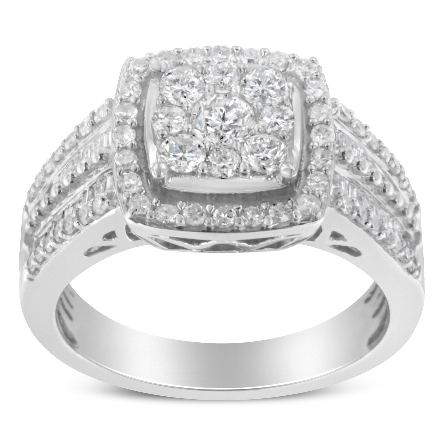 10K White Gold Diamond Cluster Ring (1 Cttw, H-I Color, I1-I2 Clarity) - Size 6-3/4 by Bids.com