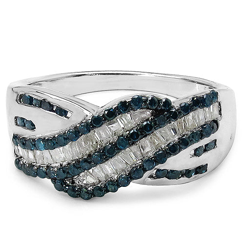 0.88 Carat Genuine Blue Diamond &amp; White Diamond .925 Sterling Silver Ring by Bids.com