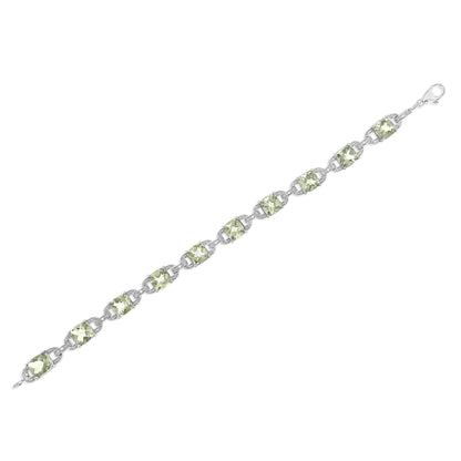 .925 Sterling Silver 7x7 mm Cushion Cut Green Amethyst and 1/20 cttw Round Cut Diamond Fashion Tennis Bracelet (I-J Color, I1-I2 Clarity) - 7"  DestGlow