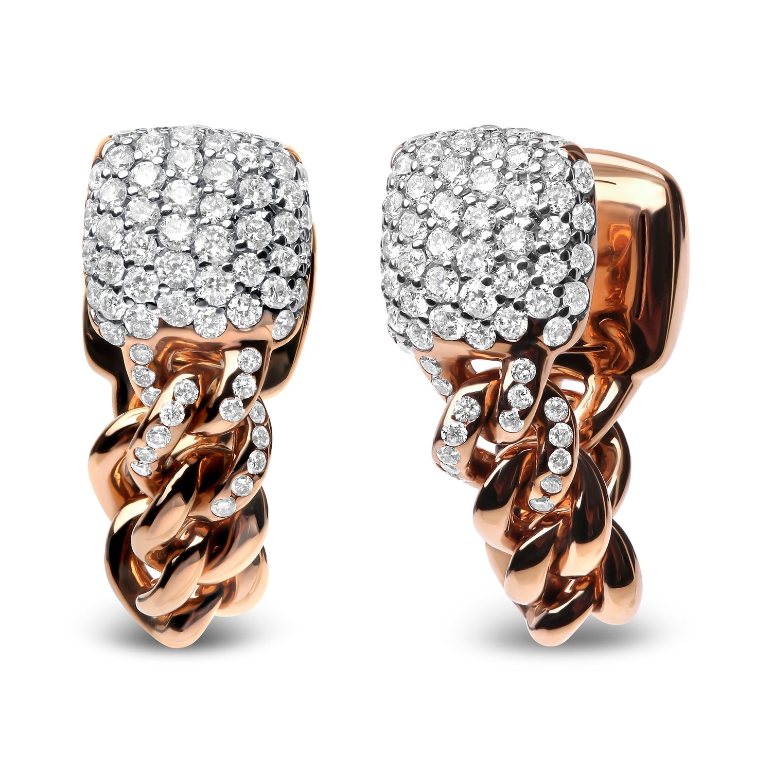 18K Rose Gold 3/4 Cttw Round Diamond Pave Cuban Chain Huggie Earrings (G-H Color, SI1-SI2 Clarity) by Bids.com