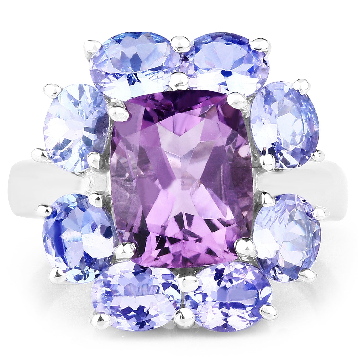 5.24 Carat Genuine Amethyst &amp; Tanzanite .925 Sterling Silver Ring by Bids.com