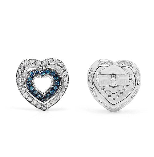 0.49 Carat Genuine Blue Diamond &amp; White Diamond .925 Sterling Silver Earrings  DestGlow