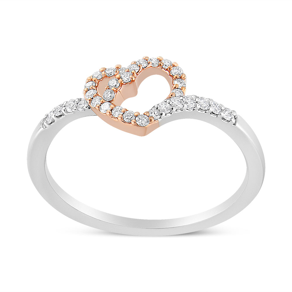 14K Rose Gold Plated and White .925 Sterling Silver 1/5 Cttw Round-Cut Diamond Open Heart Promise Ring (I-J Color, I2-I3 Clarity) - Ring Size 7 by Bids.com