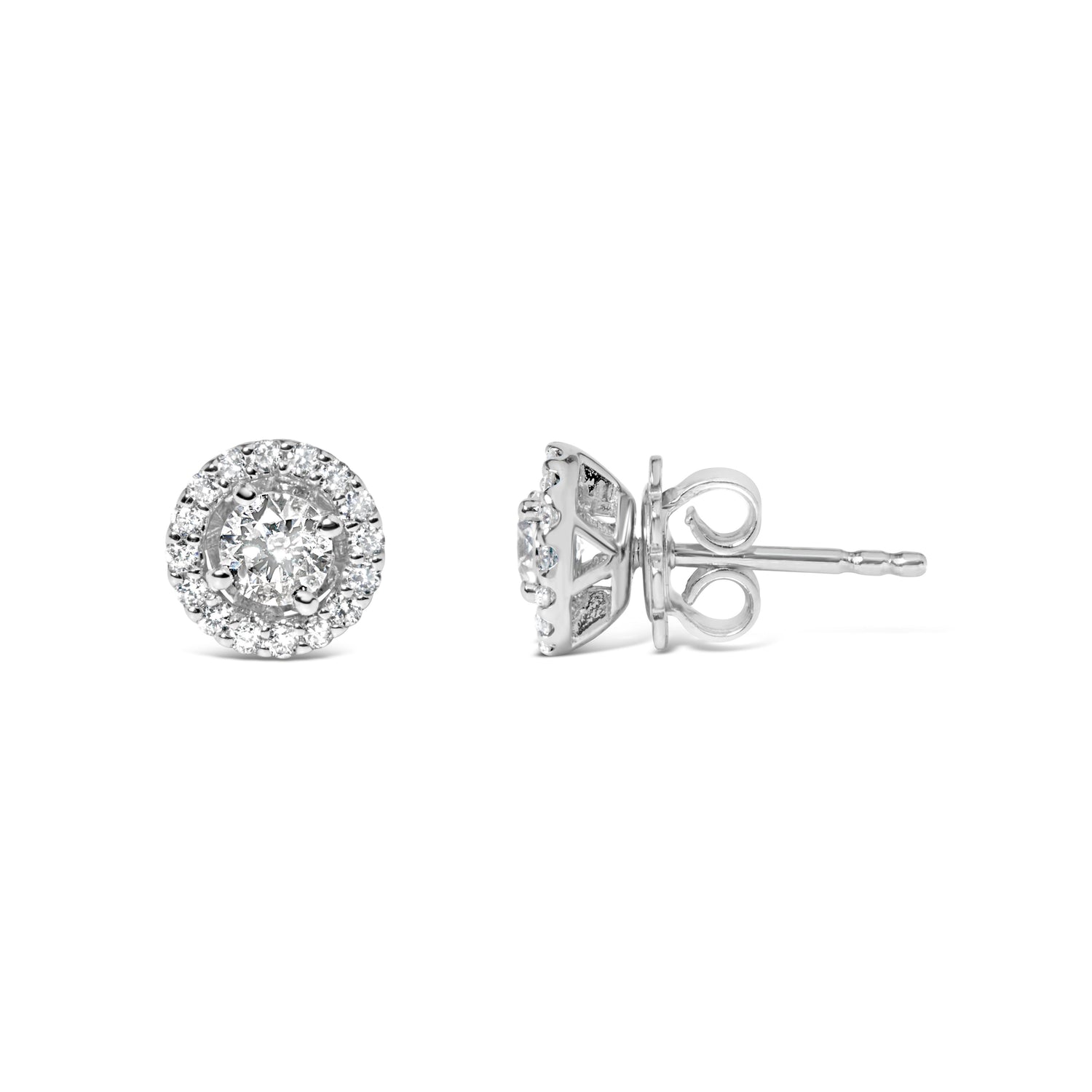 14K White Gold 3/4 Cttw Lab Grown Diamond Solitaire With Halo Stud Earrings (G-H Color, VS2-SI1 Clarity)  DestGlow