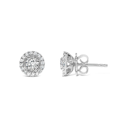 14K White Gold 3/4 Cttw Lab Grown Diamond Solitaire With Halo Stud Earrings (G-H Color, VS2-SI1 Clarity)  DestGlow