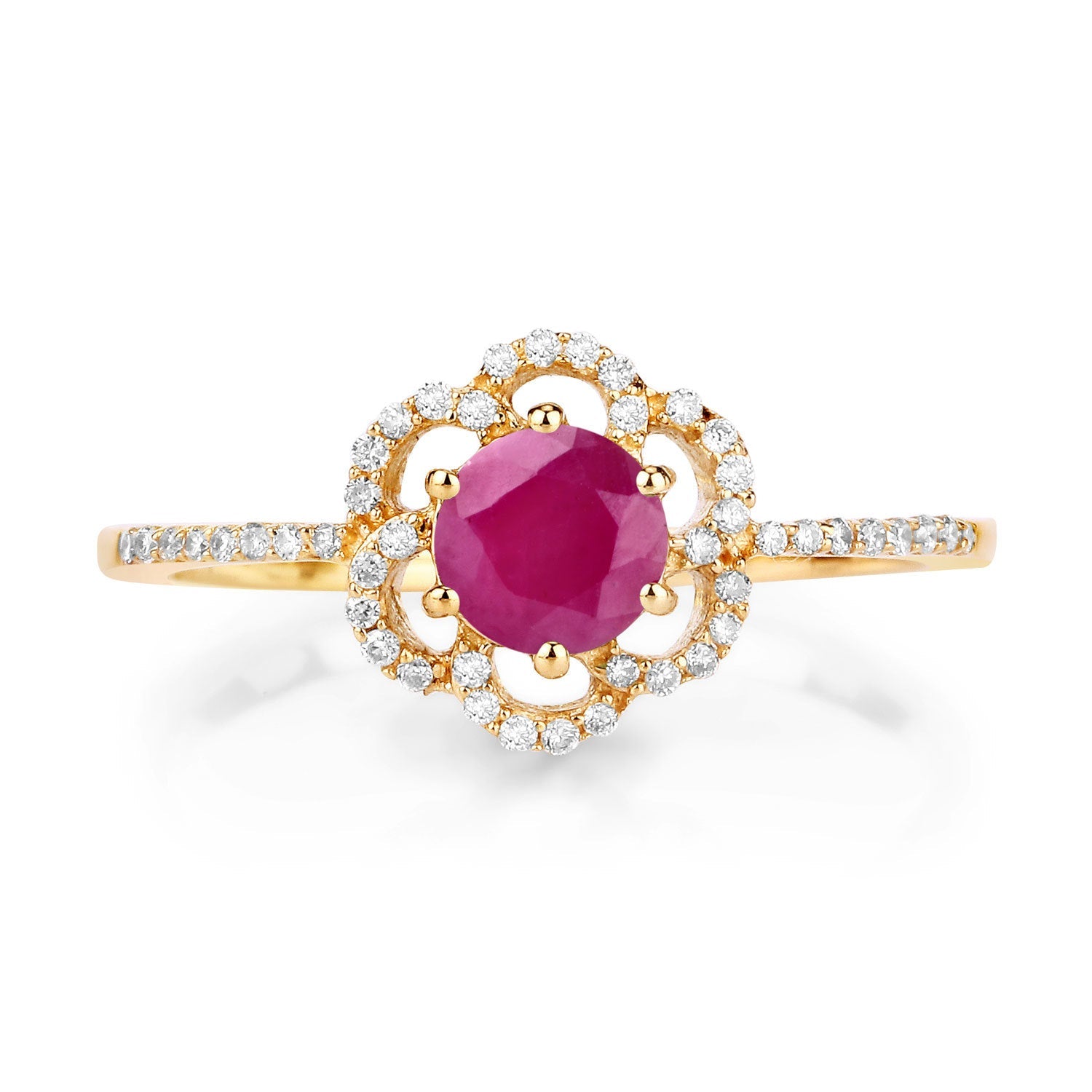 0.68 Carat Genuine Ruby and White Diamond 14K Yellow Gold Ring by Bids.com