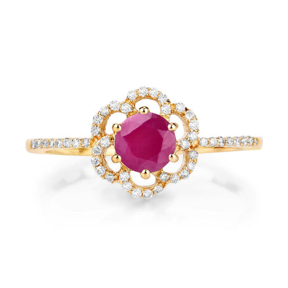 0.68 Carat Genuine Ruby and White Diamond 14K Yellow Gold Ring by Bids.com